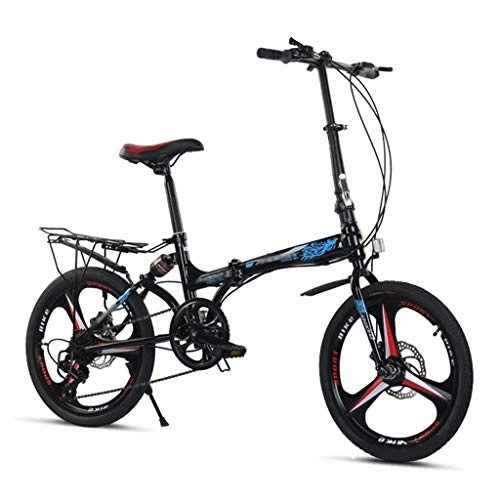 Folding Bike : Folding Bike 20inch 7 Speed Portable Bikes, Double Disc Brake Mountain Bicycle Urban Commuters with Back Rack for Adult Teens