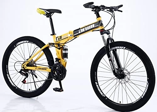 Folding Bike : Folding Bike 21 Speed 26 Inches Dual Disc Brakes Spoke Wheel Mountain Bike for Adult Mobile Portable Foldable Frame Bicycle, Men and Women's Outdoor Yellow, 26 inches