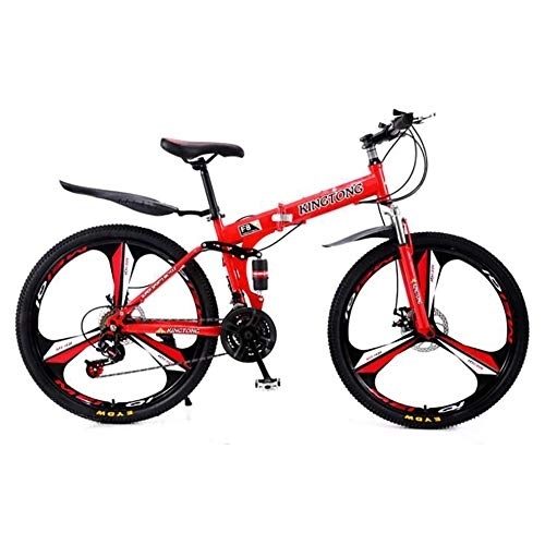 Folding Bike : Folding Bike 24 / 26 Inch Wheels for Adult Men and Women, 24 Speed Foldable Lightweight Mountain Bike with Disc Brake and Double Shock Absorption System, Red, 24in