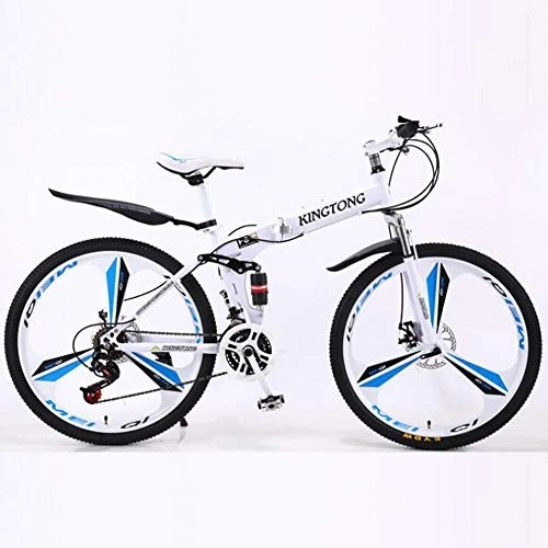 Folding Bike : Folding Bike 24 / 26 Inch Wheels for Adult Men and Women, 24 Speed Foldable Lightweight Mountain Bike with Disc Brake and Double Shock Absorption System, White, 24in