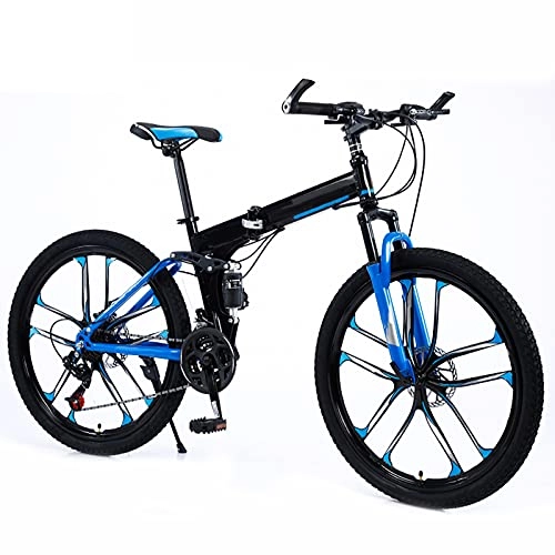 Folding Bike : Folding Bike 24 / 27 Speed Mountain Bike 24 Inches 10-Spoke Wheels MTB Dual Suspension Bicycle Adult Student Outdoors Sport Cycling, Blue, 24 speed