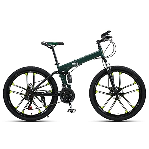 Folding Bike : Folding Bike 24 / 27 Speed Mountain Bike 24 Inches 10-Spoke Wheels MTB Dual Suspension Bicycle Adult Student Outdoors Sport Cycling, Green, 24 speed