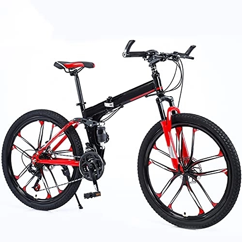 Folding Bike : Folding Bike 24 / 27 Speed Mountain Bike 24 Inches 10-Spoke Wheels MTB Dual Suspension Bicycle Adult Student Outdoors Sport Cycling, Red, 27 speed