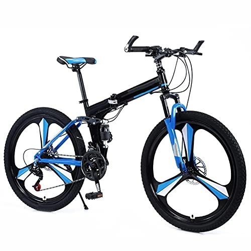 Folding Bike : Folding Bike 24 / 27 Speed Mountain Bike 24 Inches 3-Spoke Wheels MTB Dual Suspension Bicycle Adult Student Outdoors Sport Cycling, Blue, 24 speed