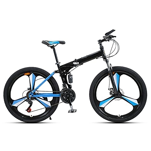 Folding Bike : Folding Bike 24 / 27 Speed Mountain Bike 24 Inches 3-Spoke Wheels MTB Dual Suspension Bicycle Adult Student Outdoors Sport Cycling, Blue, 27 speed