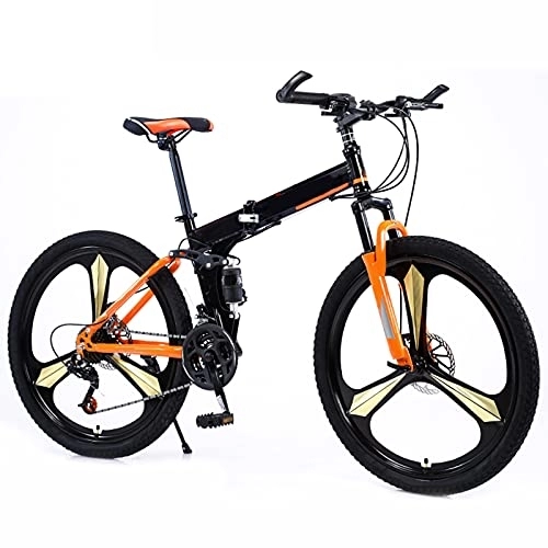 Folding Bike : Folding Bike 24 / 27 Speed Mountain Bike 24 Inches 3-Spoke Wheels MTB Dual Suspension Bicycle Adult Student Outdoors Sport Cycling, Orange, 27 speed