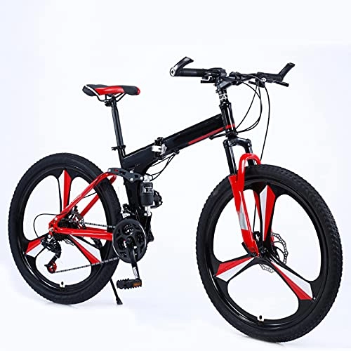 Folding Bike : Folding Bike 24 / 27 Speed Mountain Bike 24 Inches 3-Spoke Wheels MTB Dual Suspension Bicycle Adult Student Outdoors Sport Cycling, Red, 24 speed