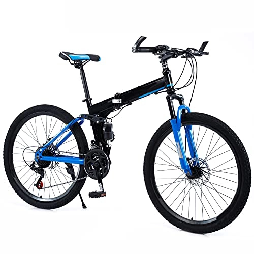 Folding Bike : Folding Bike 24 / 27 Speed Mountain Bike 24 Inches Wheels MTB Dual Suspension Bicycle Adult Student Outdoors Sport Cycling, Blue, 27 speed