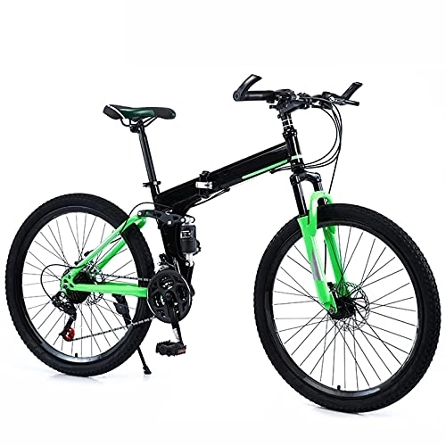 Folding Bike : Folding Bike 24 / 27 Speed Mountain Bike 24 Inches Wheels MTB Dual Suspension Bicycle Adult Student Outdoors Sport Cycling, Green, 27 speed