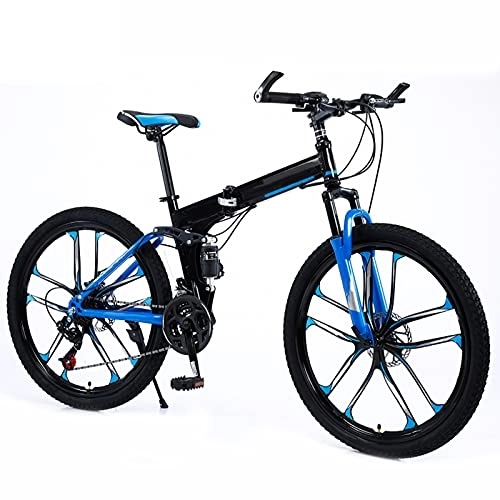 Folding Bike : Folding Bike 24 / 27 Speed Mountain Bike 26 Inches 10-Spoke Wheels MTB Dual Suspension Bicycle Adult Student Outdoors Sport Cycling, Blue, 27 speed