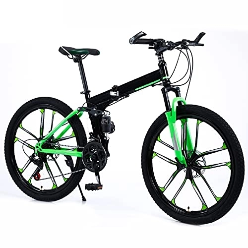 Folding Bike : Folding Bike 24 / 27 Speed Mountain Bike 26 Inches 10-Spoke Wheels MTB Dual Suspension Bicycle Adult Student Outdoors Sport Cycling, Green, 24 speed