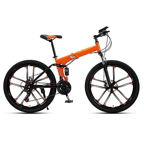 Folding Bike : Folding Bike 24 / 27 Speed Mountain Bike 26 Inches 10-Spoke Wheels MTB Dual Suspension Bicycle Adult Student Outdoors Sport Cycling, Orange, 24 speed