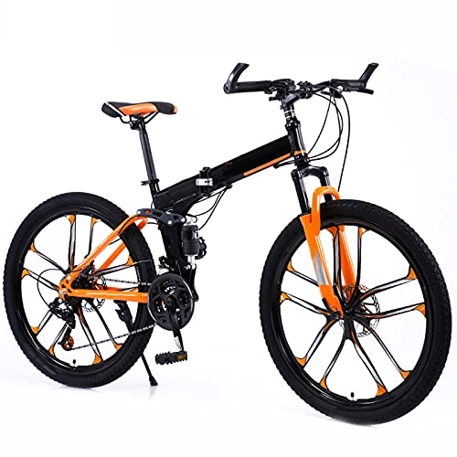 Folding Bike : Folding Bike 24 / 27 Speed Mountain Bike 26 Inches 10-Spoke Wheels MTB Dual Suspension Bicycle Adult Student Outdoors Sport Cycling, Orange, 27 speed