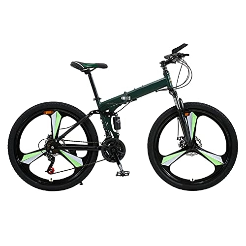 Folding Bike : Folding Bike 24 / 27 Speed Mountain Bike 26 Inches 3-Spoke Wheels MTB Dual Suspension Bicycle Adult Student Outdoors Sport Cycling, Green, 24 speed