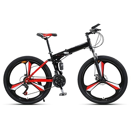 Folding Bike : Folding Bike 24 / 27 Speed Mountain Bike 26 Inches 3-Spoke Wheels MTB Dual Suspension Bicycle Adult Student Outdoors Sport Cycling, Red, 24 speed