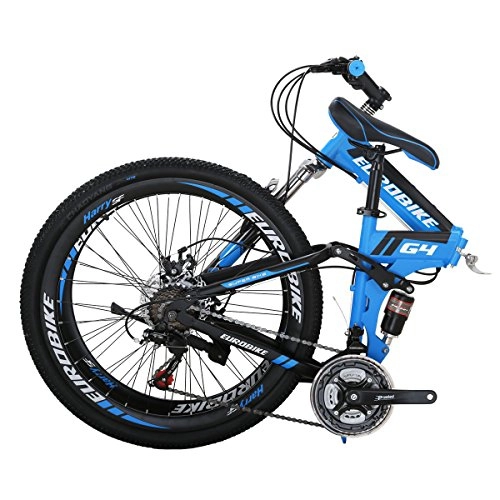 Folding Bike : Folding Bike, 26 Inch Comfortable Lightweight 21 Speed Disc Brakes Suitable For 5'2" To 6' Unisex Fold Foldable Unisex's (Blue)