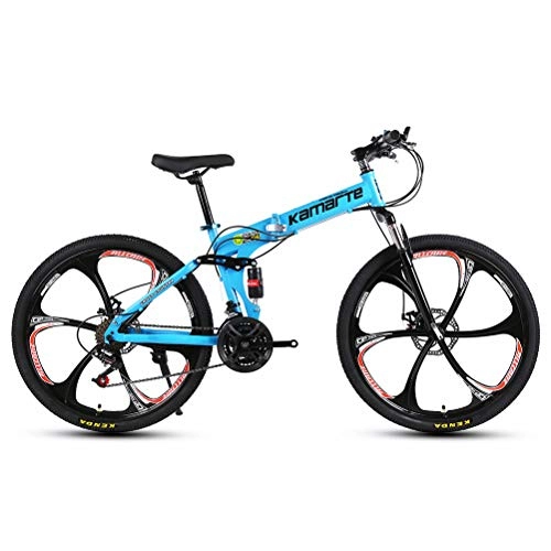 Folding Bike : Folding Bike 27 Speed Mountain Bike 26 Inches Wheels Dual Suspension Folding Bike, Blue