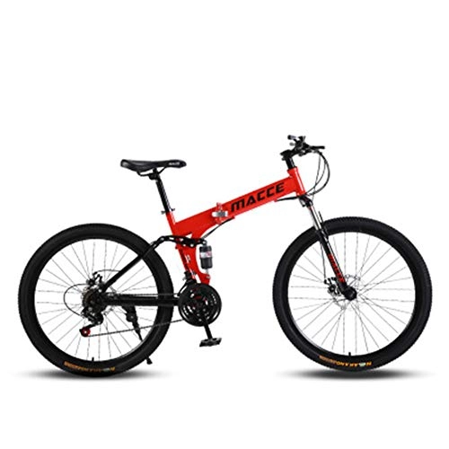 Folding Bike : Folding Bike, Adult Mountain Bike, Aluminum-Magnesium Alloy and Carbon Steel Options, Red, 26 inch 27 Speed