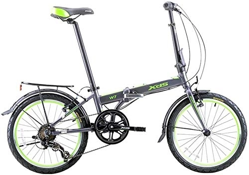 Folding Bike : Folding Bike, Adults Foldable Bicycle, 20 Inch 6 Speed Aluminum Alloy Urban Commuter Bicycle, Lightweight Portable, Bikes With Front And Rear Fenders (Color : Green)