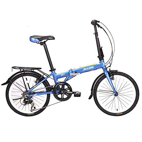 Folding Bike : Folding Bike, Adults Foldable Bicycle, 20 Inch 6 Speed Aluminum Alloy Urban Commuter Bicycle, Lightweight Portable, Bikes with Front and Rear Fenders, Light Blue FDWFN (Color : Blue)