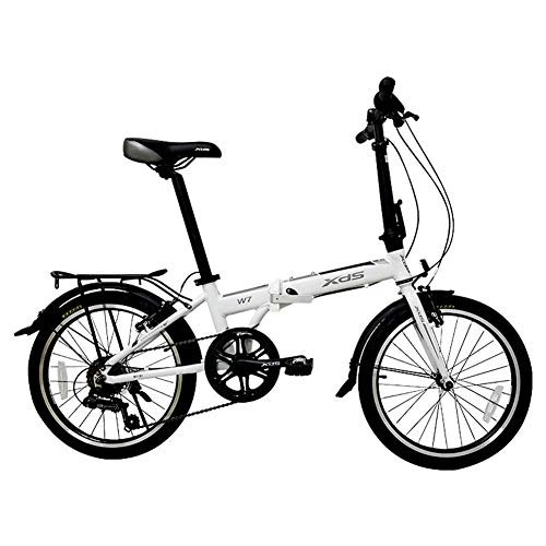 Folding Bike : Folding Bike, Adults Foldable Bicycle, 20 Inch 6 Speed Aluminum Alloy Urban Commuter Bicycle, Lightweight Portable, Bikes with Front and Rear Fenders, Light Blue FDWFN (Color : White)