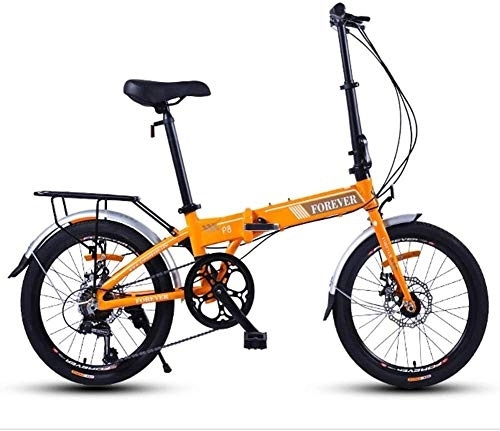 Folding Bike : Folding Bike, Adults Women Light Weight Foldable Bicycle, 20 Inch 7 Speed Mini Bikes, Reinforced Frame Commuter Bike, Aluminum Frame (Color : Orange)