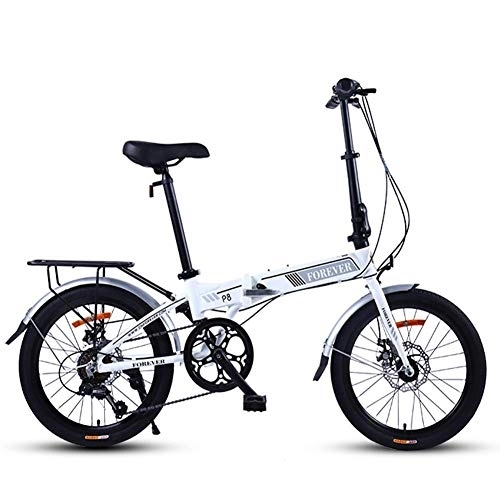 Folding Bike : Folding Bike, Adults Women Light Weight Foldable Bicycle, 20 Inch 7 Speed Mini Bikes, Reinforced Frame Commuter Bike, Aluminum Frame, Orange FDWFN (Color : White)