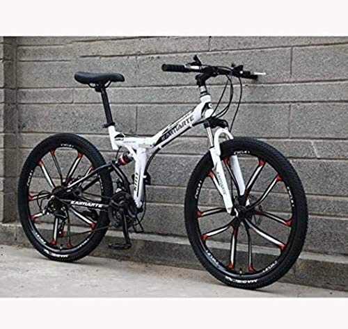 Folding Bike : Folding Bike Bicycle Full Suspension Mountain Bike MBT Bikes High Carbon Steel Frame, Double Disc Brake (Color : B, Size : 26 inch 24 speed)