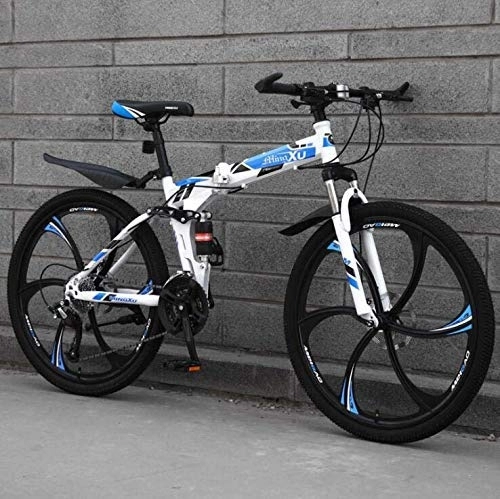 Folding Bike : Folding Bike Bicycle Full Suspension Mountain Bikes for Adults Men Women, High-Carbon Steel Frame And Dual Disc Brakes