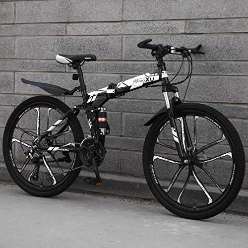 Folding Bike : Folding Bike Bicycle Full Suspension Mountain Bikes for Adults Men Women, MBT Bike High-Carbon Steel Frame Dual Disc Brakes
