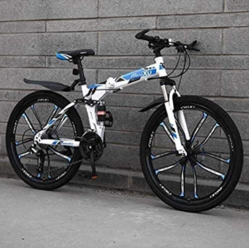 Folding Bike : Folding Bike Bicycle Full Suspension Mountain Bikes MBT Bike High-Carbon Steel Frame Dual Disc Brakes (Color : D, Size : 26 inch 24 speed)