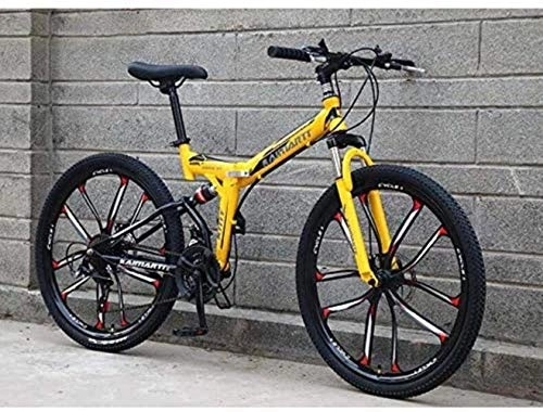 Folding Bike : Folding Bike Bicycle Mountain Bikes for Men Women, High Carbon Steel Frame, Full Suspension Soft Tail, Double Disc Brake, Anti-Skid Tire 5-25, 24 inch 27 Speed SHIYUE (Color : 26 Inch 27 Speed)