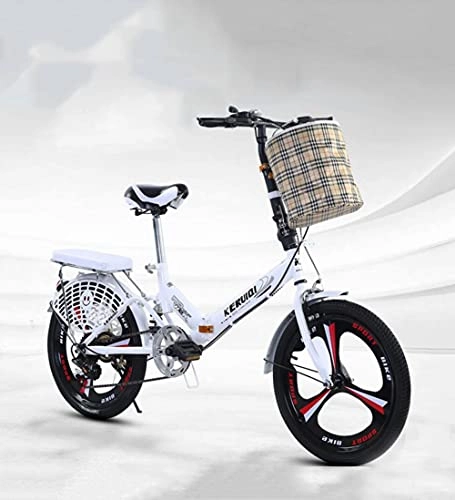 Folding Bike : Folding bike comfortable ladies bicycles 20-inch shock-absorbing youth speed bicycle old men and women students adults(Color:white, Size:By sea)