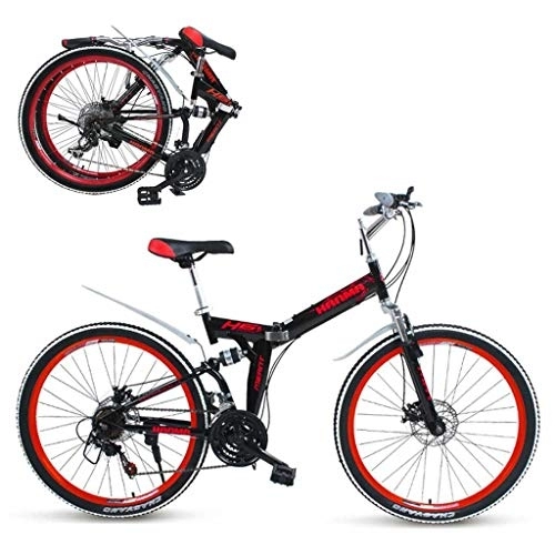 Folding Bike : Folding Bike Dual Disc Brakes 21 Speed Mountain Bikes Folding Bicycle 24 / 26 Inch Foldable Bicycles (Color : Red, Size : 24inch)