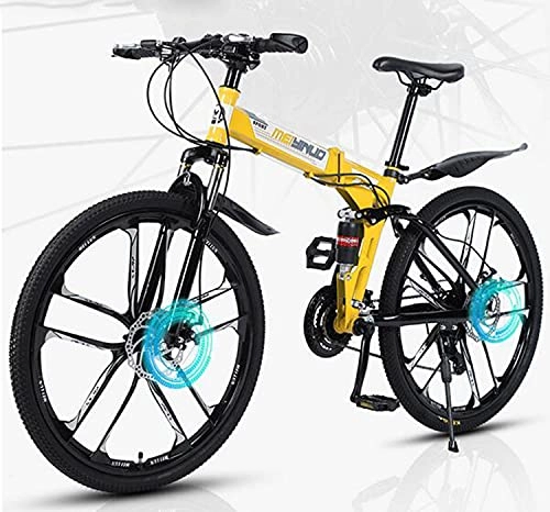 Folding Bike : Folding Bike Foldable Bicycle 21 / 24 / 27 Speed Carbon Steel 26-inch Wheels Easy Folding City Bicycle With Disc Brake yellow- 24 speed