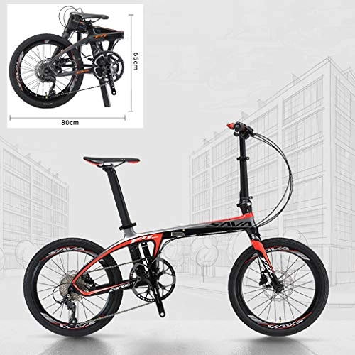 Folding Bike : Folding Bike Folding Bicycle 20 Inch SAVA Carbon Fiber Bike Foldable Mini Carbon Compact City Bike Folding with SHIMANO SORA 9S