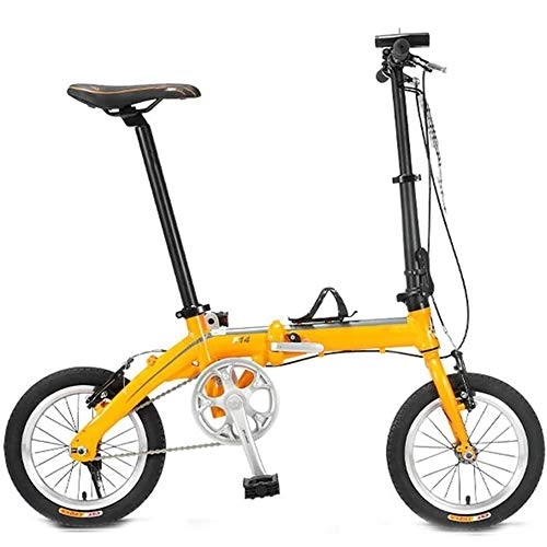 Folding Bike : Folding Bike, Folding Bike City Bike 14 Inches, Folding System Fully Assembled Bikes Fits All Man Woman Child, Yellow