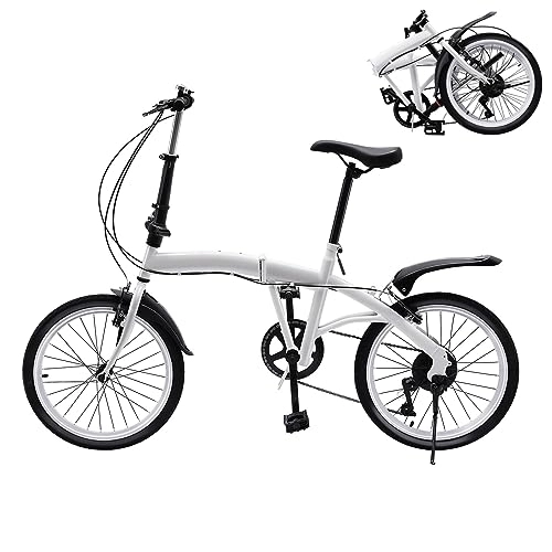 Folding Bike : Folding Bike for Adult - 20 Inch 7 Speed Foldable City Bicycle Adult Folding Bike with Double V-brake Seat And Handlebar Adjustable 90KG Max Load Carbon Steel Bicycle for Roadways Mountains Racing