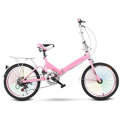 Folding Bike : Folding Bike For Adults, 20 Inch 6-speed Bicycle, Bicycle Lightweight Portable, Bikes FOR MEN Women Ladies Student Bicycle Teens, Dual Brakes, Comfortable Seat-Pink 20 Inch