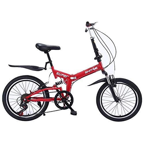 Folding Bike : Folding Bike for Adults, 20 Inch 6 Speed Gears Lightweight Bike with Carbon Steel Frame, Red, VBrake