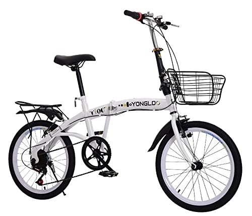 Folding Bike : Folding Bike for Adults, 20 Inch Folding Bike with Variable Speed, Foldable Men's and Women's Bicycles, Suitable for Outdoor Excursions White