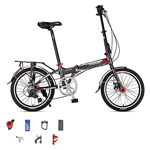 Folding Bike : Folding Bike for Adults, 20-inch Wheels, Rear Carry Rack, Shimano 7 Speed Alloy Easy Folding, Disc Brake (White) grey