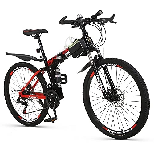 Folding Bike : Folding Bike for Adults, 24" 24-Speed Adult Mountain Bike, High-Carbon Steel Frame Dual Full Suspension Dual Disc Brake, Outdoor Bicycle for Daily Use Trip Long Journey