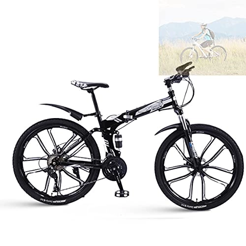 Folding Bike : Folding Bike for Adults, 26-Inch 21 24 27 30-Speed Mountain Bike High Carbon Steel Aluminium Alloy Outdoor Bicycle for Daily Use Trip Long Journey / Black / 24speed
