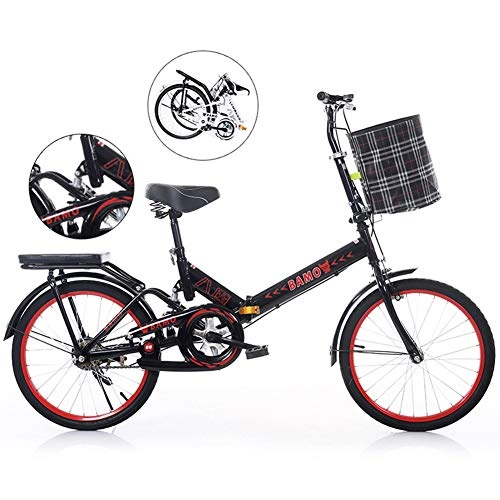Folding Bike : Folding Bike for Adults Men and Women, 20 Inch City Folding Mini Compact Bike Bicycle Urban Commuter with Back Rack and V Brake, Folded Within 10 Seconds, Black