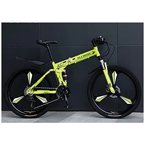 Folding Bike : Folding Bike for Adults, Mountain Bikes 24 26 Inches Three Knife Wheel Mountain Bicycle Dual Disc Brake Bicycle Pad / Green / 27 / 24inches