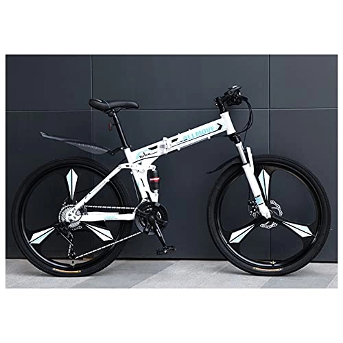 Folding Bike : Folding Bike for Adults, Mountain Bikes 24 26 Inches Three Knife Wheel Mountain Bicycle Dual Disc Brake Bicycle Pad / White / 21 / 24inches