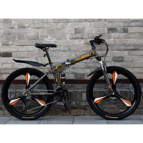 Folding Bike : Folding Bike for Adults, Mountain Bikes 24 Inches Three Knife Wheel Mountain Bicycle Dual Disc Brake Bicycle, 21 24 27 30-Speed / F24inch / 21speed