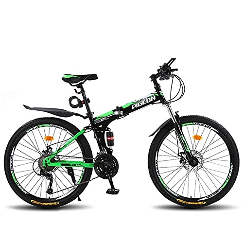 Folding Bike : Folding Bike for Adults, Premium Mountain Bike - Alloy Frame Bicycle for Boys, Girls, Men and Women - 21 24 27 30 Speed Gear, 26 inch / Green26inch / 24speed
