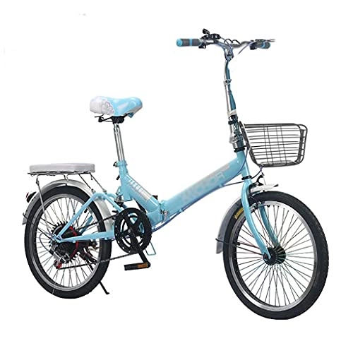 Folding Bike : Folding Bike for Adults, Women, Men, 7 Speed Steel Easy Folding Bicycle 20-inch Wheels(Color:Blue)